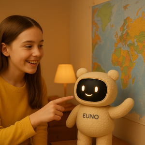 Une adolescente et son compagnon qui observent une carte du monde.